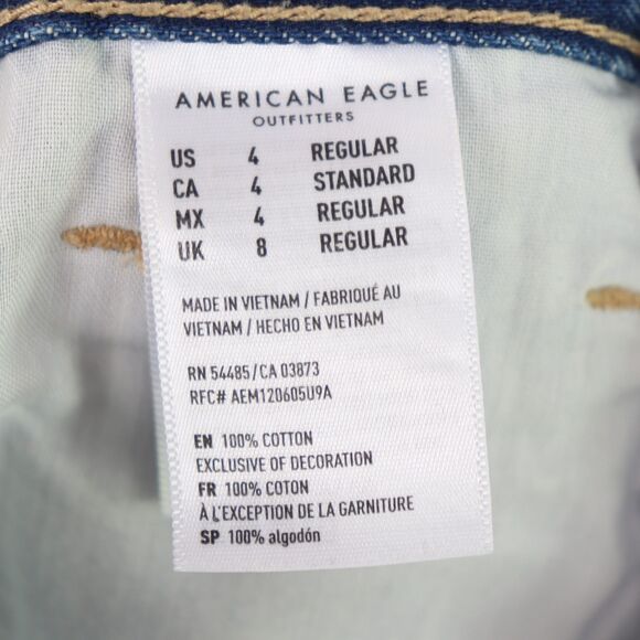 American Eagle Pin Stripe Blue Mom Jean High Rise Tapered Leg Size 4 - Picture 5 of 5